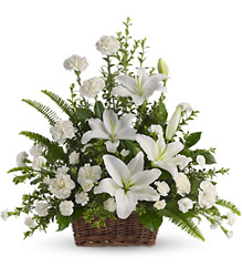 Peaceful White Lilies Basket from Martinsville Florist, flower shop in Martinsville, NJ